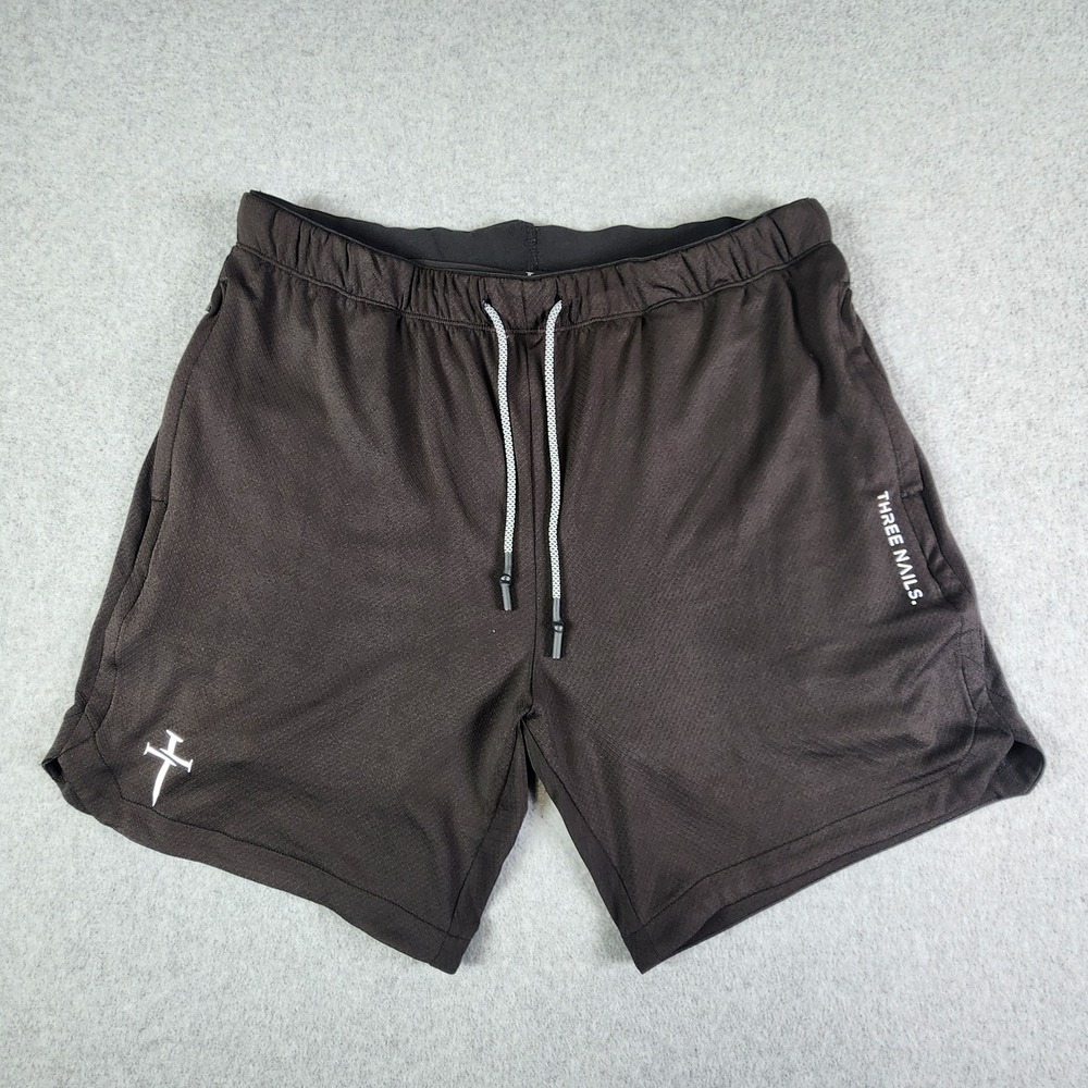 Three Nails Cross Logo Shorts Men L Black Drawstring Zipped Pockets Athleticwear
